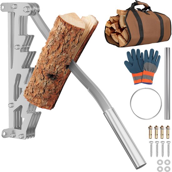 Houtklover - Houtsplijter - Houtklover Wandmodel - Houtkliever - Houtklover Muur - Kloofwig - Splijtwig - Houtklover voor aanmaakhout Zilver met verlengde handgreep
