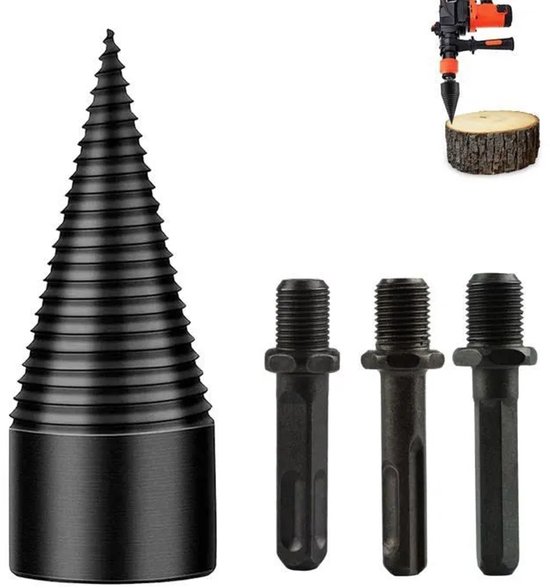 Houtsplijtboor - 42 mm - Kegel van koolstofstaal - 3 adapters (vierkant/rond/zeskant)