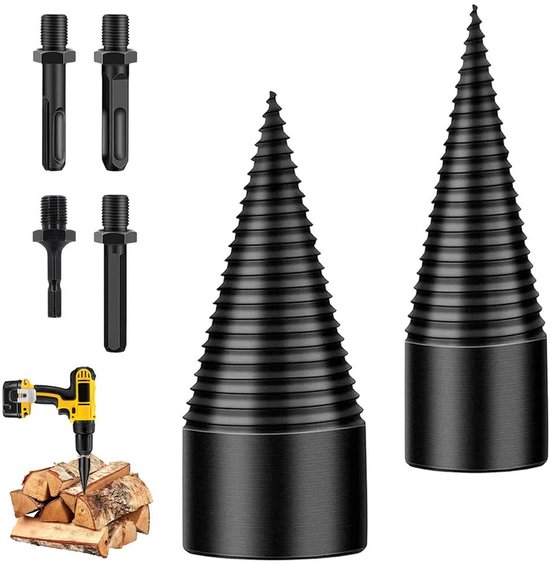 Houtsplijter Boorkegel Set 45mm+32mm met 4 Boorgrepen - Stapsgewijze Houtsnijder van Merkloos	