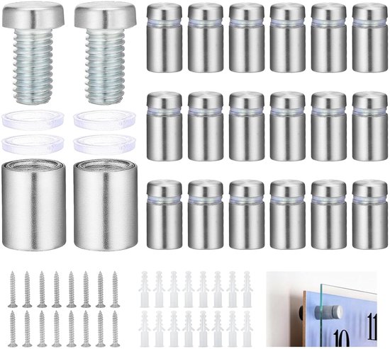 HSEAMALL 20pcs 12x20mm Standoffs Stainless Steel Sign Holder Advertising Screws Standoffs Wall for Glass Mirror Acrylic Poster Exhibition Space van HSEAMALL