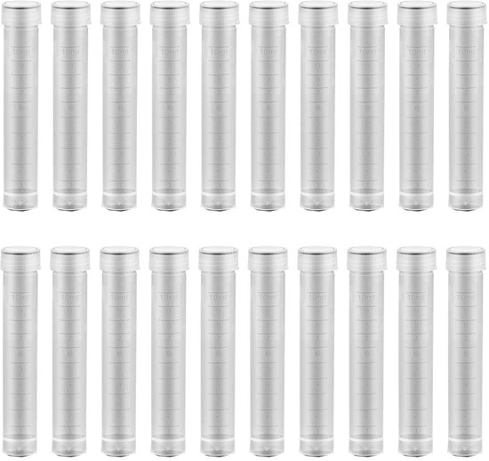 HUAYAO 20 stuks kristallen buizen van kunststof, kryogene buisjes met schaal voor laboratoria, reageerbuisjes, transparant, conisch, platte bodem voor chemische ervaringen van HUAYAO
