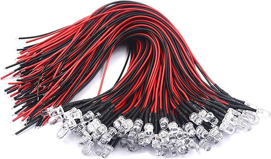 HUAYAO 50 stuks voorbekabelde leds, diode-licht, 12 V voorbekabeld licht, warmwit, 5 mm leds met 20 cm kabel, 20 cm voorbekabeld licht + 50 stuks 5 mm led-montageringen plastic van HUAYAO