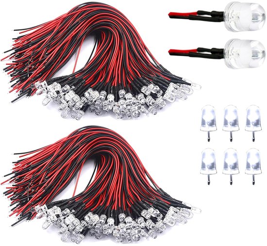 HUAZIZ 100 stuks voorbekabelde leds, diodelampen, 12 V, voorbedraad licht, warmwit, 5 mm, 20 cm kabel, voorbedraad licht
