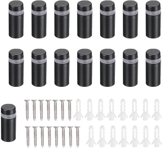 HUAZIZ 15 stuks roestvrijstalen reclameschroeven, reclameschroef, glazen afstandhouders, glazen afstandbouten, wandglas, standoff houder, met schroeven, voor borden, displays, zwart (12 x 30 mm) van HUAZIZ
