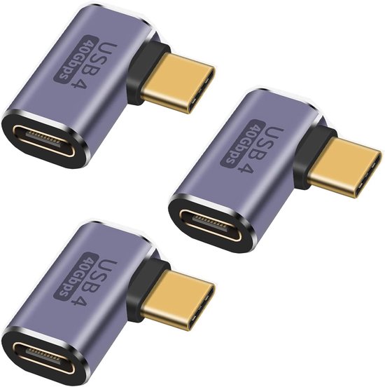 HUAZIZ 3 stuks USB C stekker naar female adapter USB C 90 graden schuine adapter type C gegevensoverdrachtpoort, type L van HUAZIZ