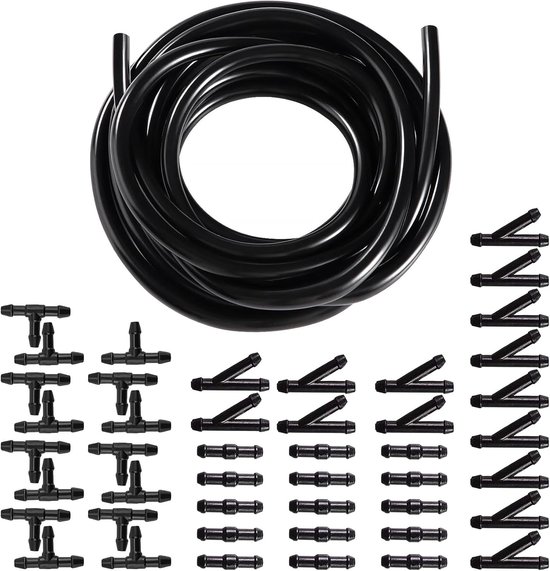 HUAZIZ 4 m ruitensproeierslang, wisserwaterslang, reparatieset, autoslang, isolatieslang, universele ruitensproeierinstallatie, sla met 45 stuks slangverbinders, zwart van HUAZIZ
