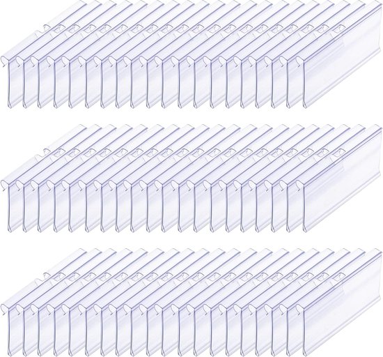 HUAZIZ 60 stuks etikettenhouders van kunststof, transparante prijskaarthouder, kunststof rek, labelhouder, draad-rekken voor prijsetiketten voor goederenborden (8 cm x 4,2 cm) van Merkloos	