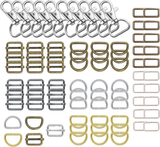 HUAZIZ Legering sleutelhangers, 80 stuks, draaibare karabijnhaken, D-ringen, 20 mm, metalen schuifgespen voor handtas, sleutelband, portemonnee, tassen, riemen, hondenhalsbanden en naaiprojecten, van HUAZIZ