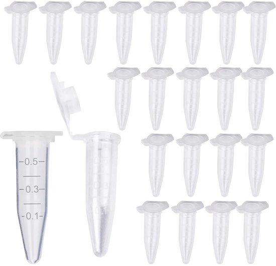 HUAZIZ Microcentrifugebuisjes, reactievaatjes 0,5 ml, transparante, kunststof centrifuge-reageerbuisjes, voor monsteropslag, flacon met kliksluiting, conische bodem, 300 stuks van Merkloos	