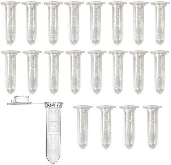 HUAZIZ Microcentrifugebuisjes, reactievaatjes 2 ml, transparante, kunststof centrifuge-reageerbuisjes, voor monsteropslag, flacon met kliksluiting, ronde bodem, 150 stuks van Merkloos	