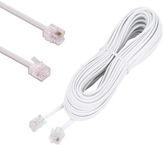 HUAZIZ Modulaire RJ11 Telefoonkabel, Platte Kabel Met 2 RJ11-Stekkers, 10 M Lang, Wit van HUAZIZ