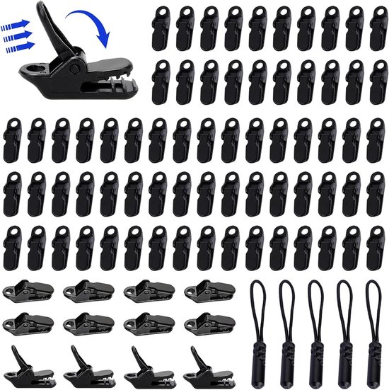 HUAZIZ Set van 80 tentclips, zeilclips, kleine klem dekzeil, zeilhouderclips, zeilklemmen, winddichte luifelclips, campingvoortentklemmen, kunststof, krokodillenklem voor buiten van Merkloos	