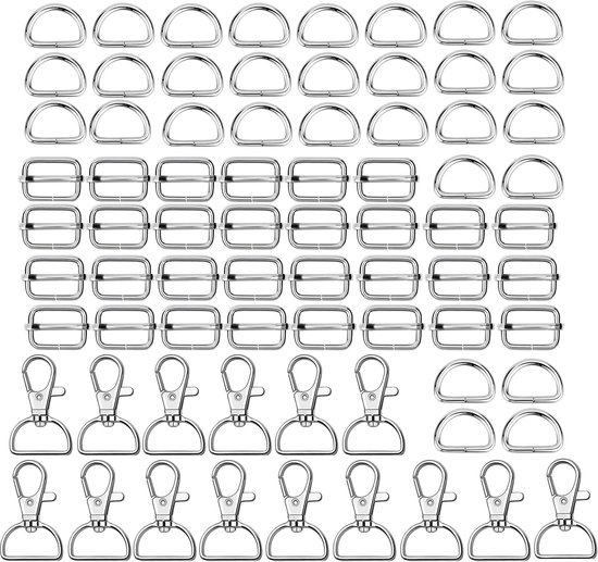 HUAZIZ Sleutelhangers van legering, 75 stuks, draaibare karabijnhaken, D-ringen, 20 mm, metalen schuifgespen voor handtas, sleutelband, portemonnee, tassen, riemen, hondenhalsbanden en naaiprojecten, zilver, S van Merkloos	