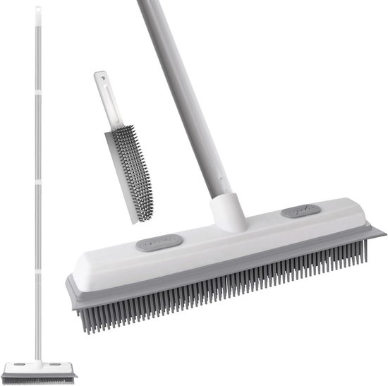 Huisdier Ontharing Rubber Bezem 2 in 1 met rakel en Vloerborstel voor Tapijt 53 inch Verstelbare Handvat met Draagbare Detailing Pluisborstel voor Vloer Stoffen van Merkloos	