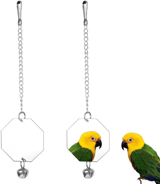 Huisdier vogel spiegel met bel - 2 stuks - opknoping kooi speelgoed voor parkiet - valkparkiet - Conure - Lovebirds - Finch - Canary - Budgie - vogelspeelgoed van Merkloos	