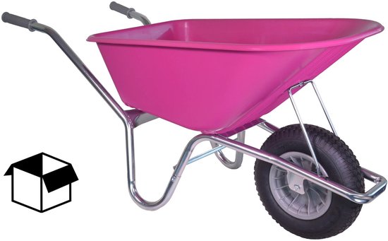 Hummer Bouwkruiwagen met Luchtband - 100 liter - Bak HDPE - Roze van Hummer