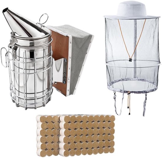HunterBee beekeeping smoker kit Bee Hive Smoker set and professional beekeeper hat for men women van Merkloos	