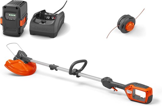 Husqvarna 215iL accu-grastrimmer inclusief accu en oplader. Snoerloze trimmer met 36V borstelloze motor en een maaibreedte van 31 cm.