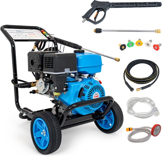 HW-MS-200B Benzine Hogedrukreiniger 200 Bar 13 PK - 12,6 L/min - 10 m Slang - 5 Sproeikoppen