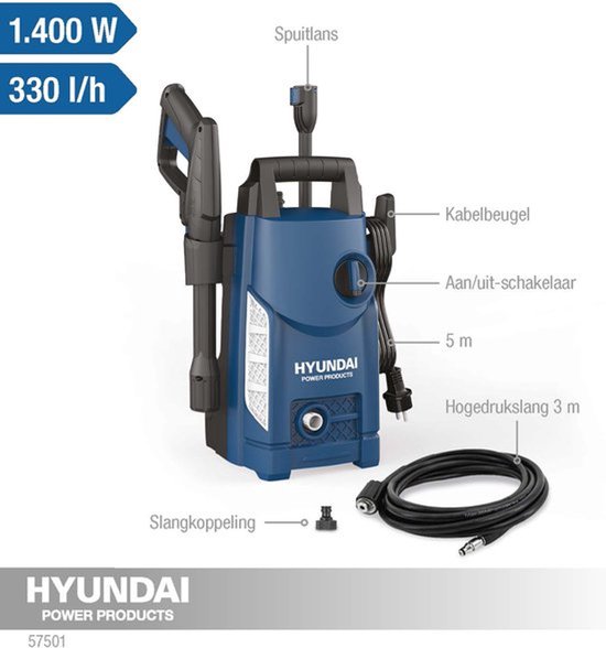 Hyundai 57501 Hogedrukreiniger, 105 bar, 1400W van Merkloos	
