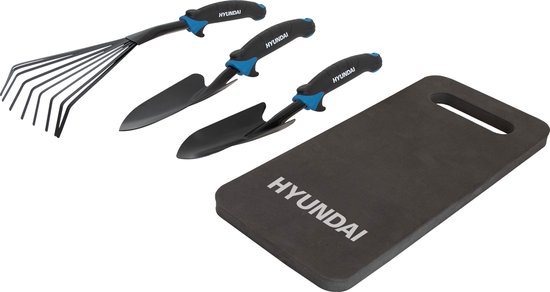 Hyundai tuingereedschapset 4-delig - roestvrijstaal met mat zwarte coating - ergonomisch gevormde handgrepen van HYUNDAI