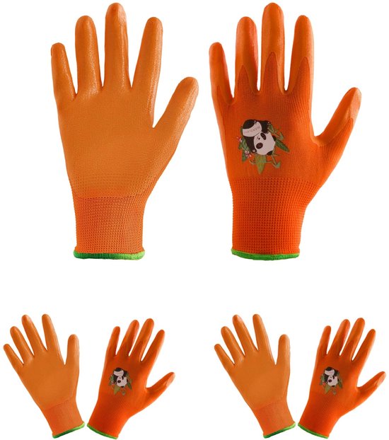 Ibenzoa® 3 Paar Kinder Tuin Handschoenen - Oranje (Maat 6)