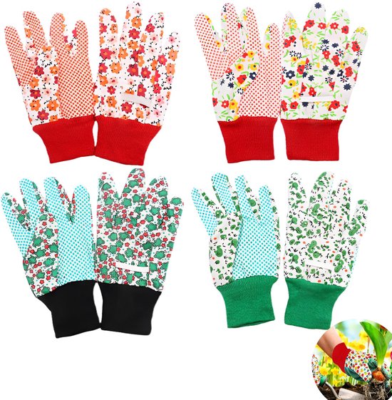 Ibenzoa® 4 Paar Dames Tuinhandschoenen - Comfortabel & Beschermend met Bloemenprint