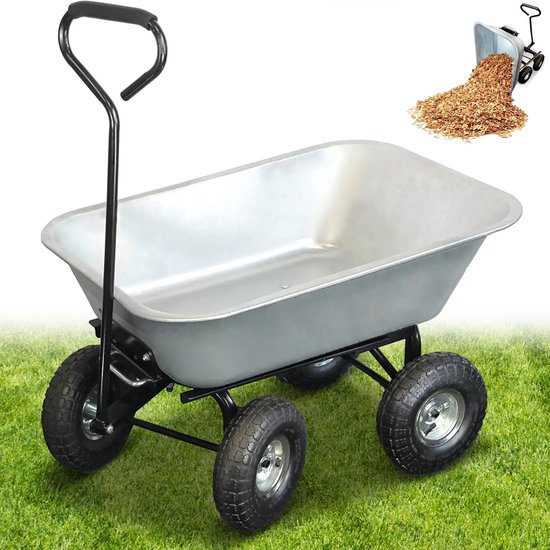 Ibenzoa® tuinhandkar met kiepbak en vier luchtbanden voor zware ladingen van Merkloos	
