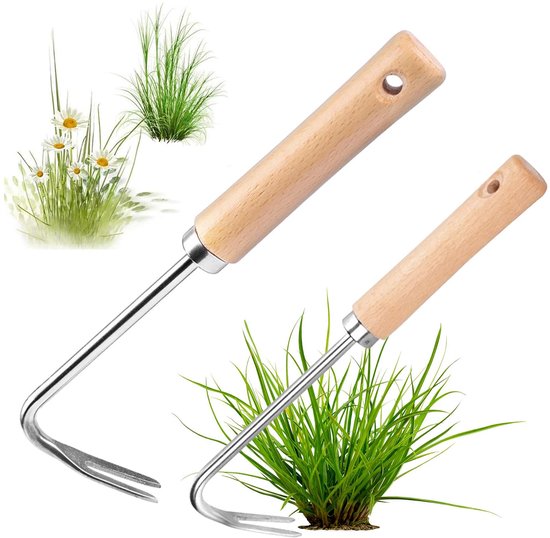 Ibenzoa® Twee Handonkruidstekers met Houten Handvat - Tuingereedschap