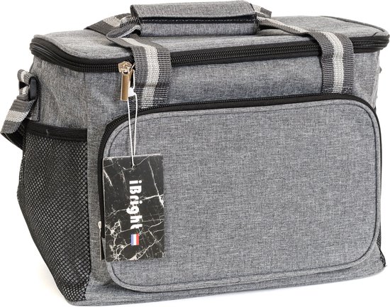 iBright Koeltas opvouwbaar 15 Liter - 4 Laags Geïsoleerde lunchtas - Waterdicht - Grijs van iBright