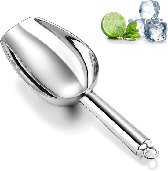 IJsblokjes schep - Ijsschop - Ijsschep - Totale lengte 23 cm - Roestvrijstalen Voedselschep - Ijs Tools - Multifunctionele Schep -Gemakkelijk Schoon - Robuust en Glanzend - voor Dierenvoeding, Snoep, Ijsblokjes - Zilver van Merkloos	