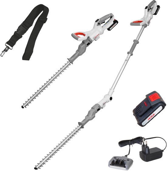 IKRA 2-in-1 accu-heggenschaar ICPH 2050 met telescoopsteel, inclusief 20 V accu, schouderriem en mes-bescherming