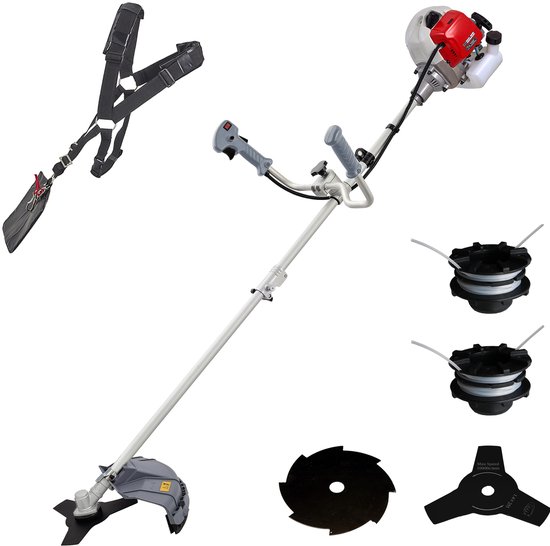 IKRA benzine-bosmaaier en grastrimmer IBF 43, incl. 2 draadspoelen, 3-tands en 8 tands mes en dubbele schouderriem