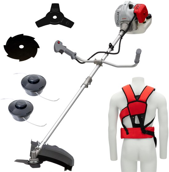 IKRA benzine-bosmaaier IBF 4342, incl. 2 draadspoelen, 3-tands en 8-tands mes en schouderriem