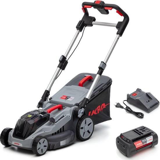 IKRA Bosch 36 V 3-in-1 accu-grasmaaier IB-LM 38 met mulchfunctie, voor gazons tot circa 400 m² – inclusief 36V accu (4,0 Ah) en oplader