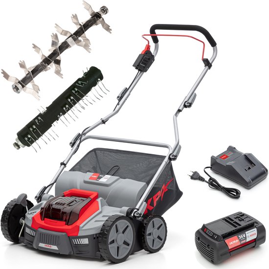 IKRA Bosch 36 V 3-in-1 accu-verticuteermachine en gazonbeluchter IB-SR 36, inclusief twee rollen, incl. 36V accu (4,0 Ah) en oplader