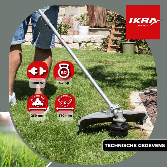 IKRA elektrische bosmaaier en grastrimmer IES 1000 C, 1.000 W, incl. draadspoel, 3-tands mes en schouderriem