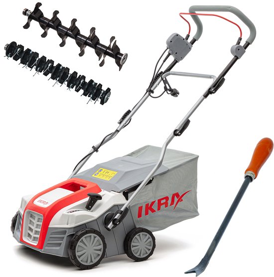 IKRA elektrische verticuteermachine en gazonbeluchter IEVL 1840, 1.800 W, werkt over een breedte van 40 cm, opvangzak van 55 liter met onkruidsteker