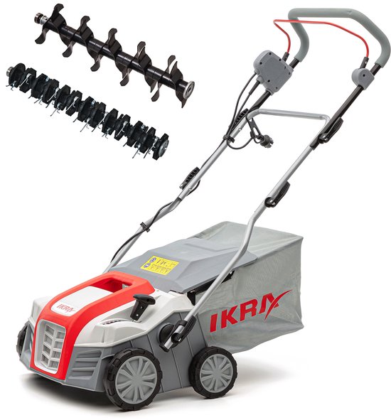 IKRA elektrische verticuteermachine en gazonbeluchter IEVL 2000, 2.000W, werkt over een breedte van 40 cm, opvangbak van 55 liter
