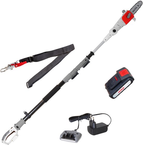 IKRA telescopische accu-hoogsnoeier ICPS 2020, werkhoogte tot 4 meter, inclusief 20 V accu, oplader en schouderriem