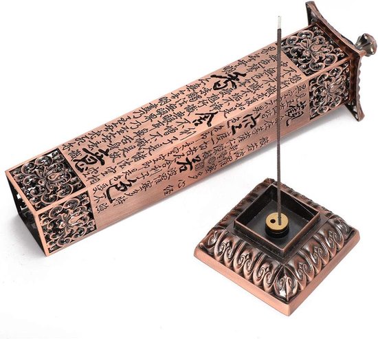 Incense Burner, Incense Tower Burner Holder, Red Copper Vertical Heart Sutra Craft Ornaments Tea Room Decoration