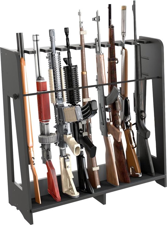 Indoor Storage Racks - Freestanding Floor Wooden Rifle Standing Rack - Vertical Shotgun Storage Solutions - Gun Room Display Stand - 9 Slots Adjustable Height voor tot 9 Lange Geweren van Merkloos	