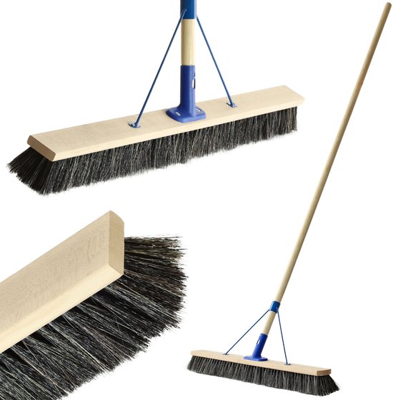 Industriële Straatbezem 80 cm met Lange Houten Steel voor Binnen en Buiten