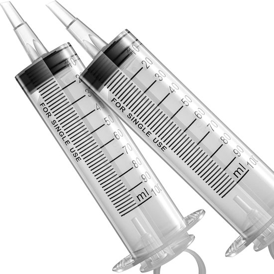 Injectiespuit - 2 stuks - Plastic Spuiten 100 ml - Injectiespuit zonder naald - Herbruikbare Doseerspuiten - voor Reiniging,laboratorium, Dierenvoeding en Plantenbewatering van Merkloos	