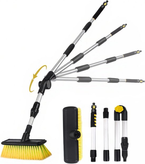 Inklapbare Autowasborstel met Lange Steel (160cm) en Wateraansluiting - Draaibaar van Merkloos	