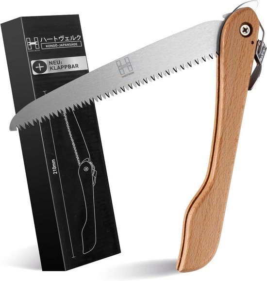 Inklapbare klapzaag met bamboe handvat - 210 mm handzaag voor tuin en outdoor - SK5 koolstofstaal van Merkloos	