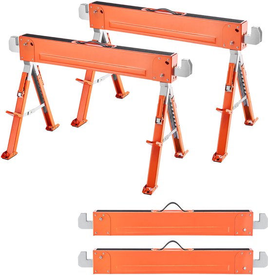 Inklapbare Zaagpaal, Set Van 2, 816 kg Draagvermogen Met Stabiele Poten, Instelbare Hoogte en Antislip Voeten, Ideaal voor Houtbewerking, Timmerwerk en Bouwtaken