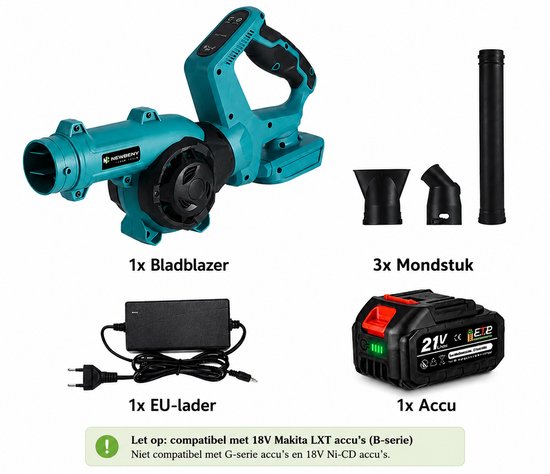 Innovastore Draadloze elektrische bladblazer - Bladblazer - Bladzuiger - Snoerloze bladblazer - Tuingereedschap - Incl 1 batterij