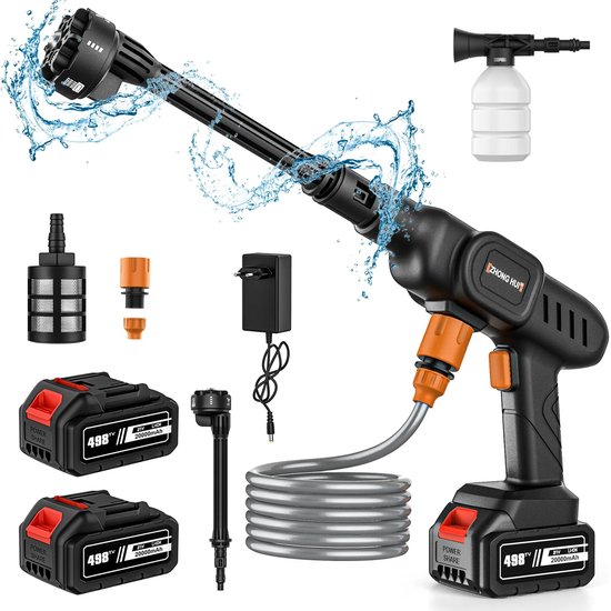 Innovastore Hogedrukreiniger - Auto & Terrasreiniger - Hogedrukspuit - Draagbare mobiele reiniger - 6-In-1 - 2000mAh - ABS - Zwart van Merkloos	