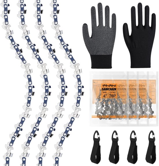 Inovra- Mini-kettingzaag Kettingen 4 Stuks - Compatibel met Stihl GTA 26 - 4 Inch (10 cm) - 1/4 Inch LP - 1,1 mm Dikte - 28 Aandrijfschakels - Zaagketting